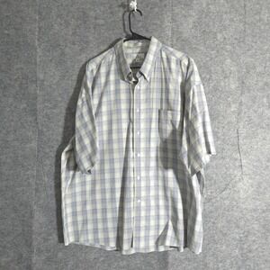 ENRO 3X Plaid Button Down Short Sleeve Shirt Men's Blue Beige Designer Big